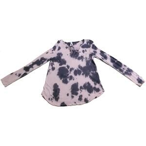 Mudd Womens T-Shirt Size Medium M Gray Cream Long Sleeve Tie-Dye